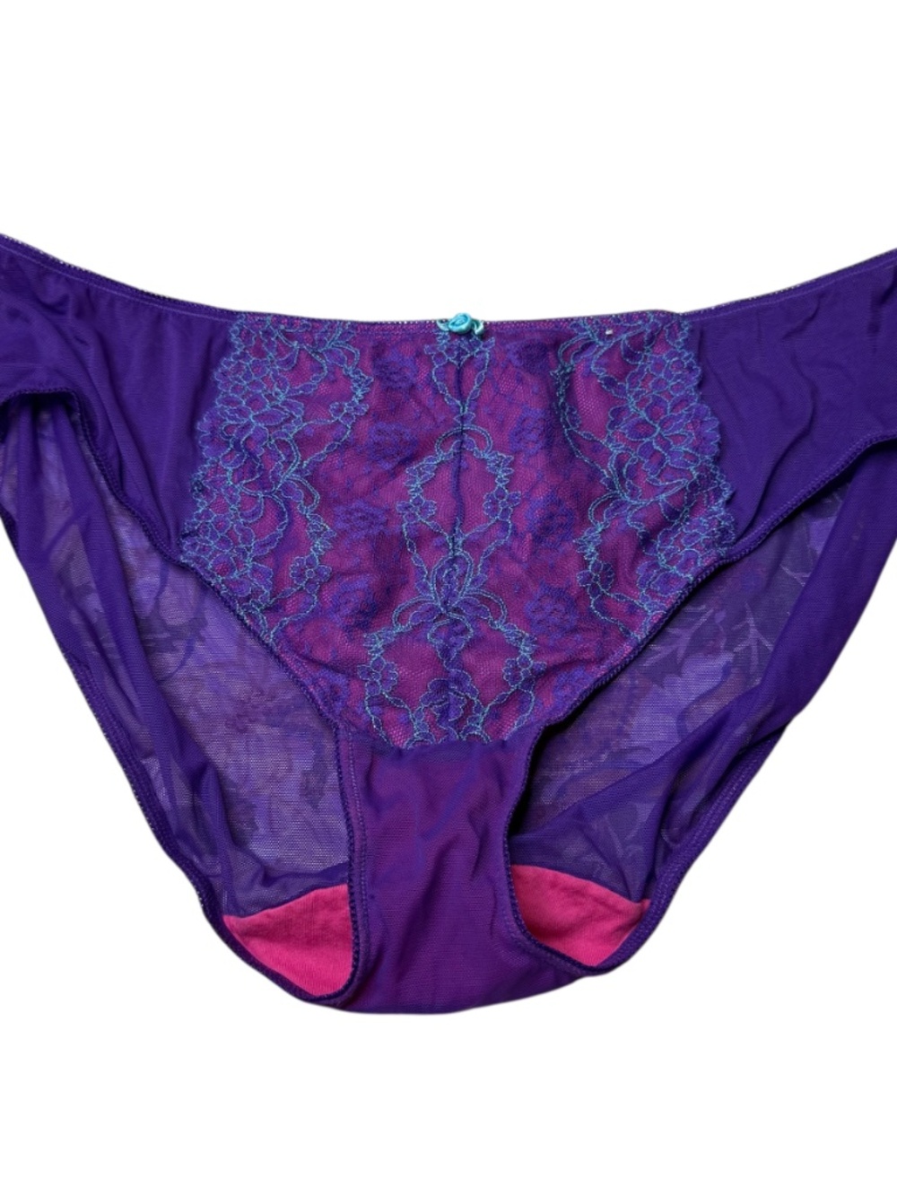 CACIQUE Intimates Purple Lace Bikini Panty with Teal Floral Stitching - Picture 12 of 16